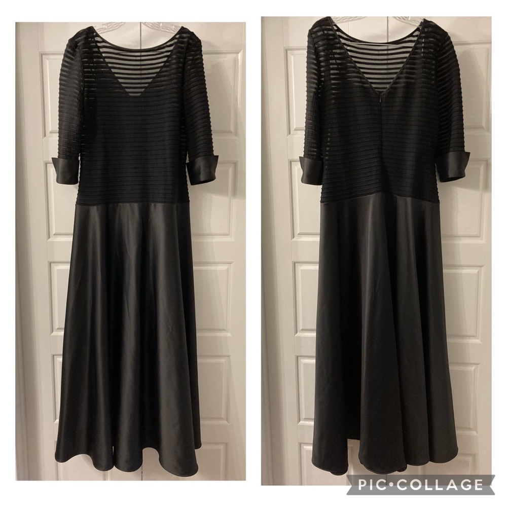 JS collections formal satin evening gown ribbed sheer top dress style 8193